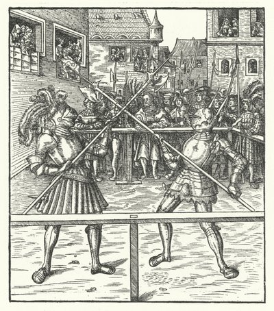 Erkehertug Maximilian av Østerrike kjemper til fots ved hjelp av en hellebard (gravering) av Hans (after) Burgkmair