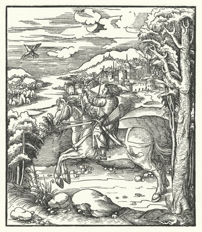 Erkehertug Maximilian av Østerrike jakter på hesteryggen (gravering) av Hans (after) Burgkmair