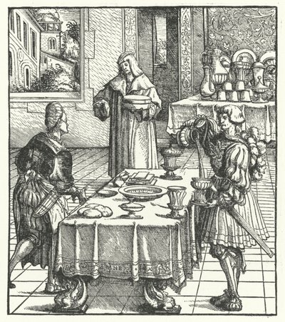 Erkehertug Maximilian av Østerrike lærer kulinariske kunster (gravering) av Hans (after) Burgkmair