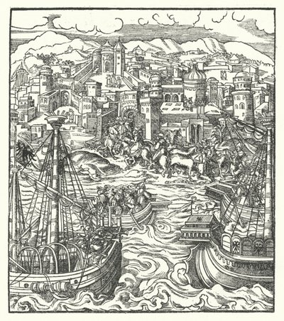 Frederick III, den hellige romerske keiseren, ankommer Roma med sin brud, Eleanor av Portugal av Hans (after) Burgkmair