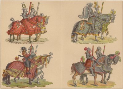 Riddere til hest (farge litho) av Hans (after) Burgkmair