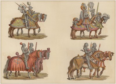 Riddere til hest (farge litho) av Hans (after) Burgkmair