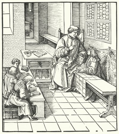 Maximilian mottar instruksjon (gravering) av Hans (after) Burgkmair