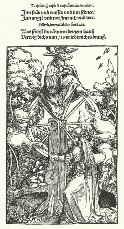 The Wheel of Fortune (gravering) av Hans (after) Burgkmair