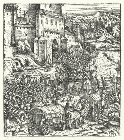 Erobringen av byen Tongeren av Hans (after) Burgkmair