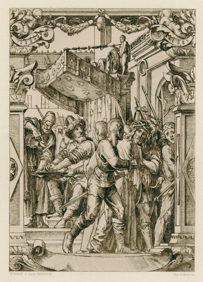 Jesus Kristus, Pilatus vasker hendene (gravering) av Hans (after) Holbein the Younger