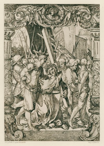 Jesus Kristus, klatre til Golgata (gravering) av Hans (after) Holbein the Younger