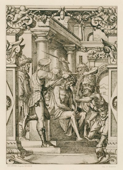 Jesus Kristus, kronet med torner (gravering) av Hans (after) Holbein the Younger