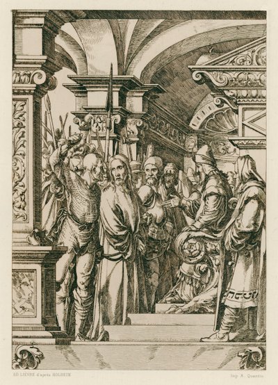 Jesus Kristus foran Kaifas (gravering) av Hans (after) Holbein the Younger