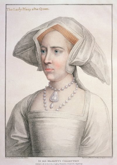 Mary Tudor (1516-58) gravert av Francesco Bartolozzi (1727-1815) (gravering) av Hans (after) Holbein the Younger