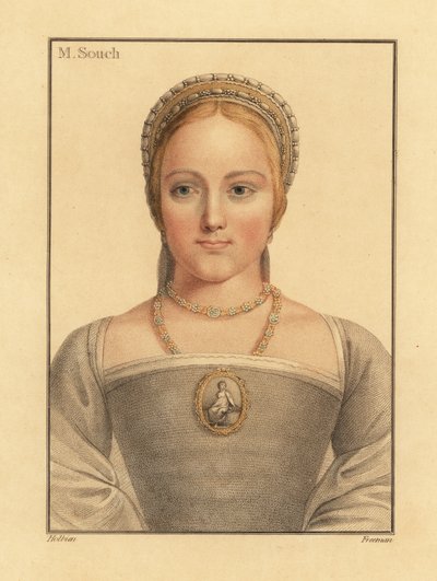 Mary Zouch, dame som venter på Jane Seymour., 1812 (gravering) av Hans (after) Holbein the Younger