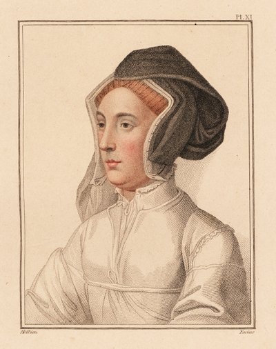 Portrett av ukjent kvinne fra hoffet til kong Henry VIII., 1812 (gravering) av Hans (after) Holbein the Younger
