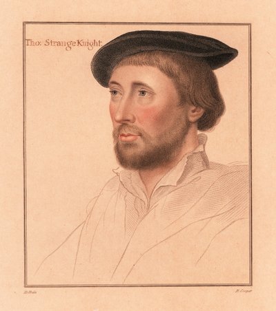 Sir Thomas le Strange fra Hunstanton, høy sheriff av Norfolk., 1812 (gravering) av Hans (after) Holbein the Younger