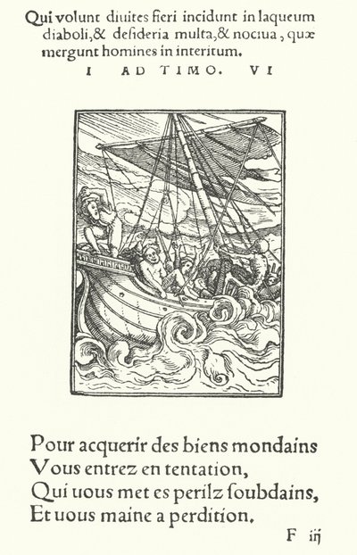 Sjømannen i en storm (gravering) av Hans (after) Holbein the Younger