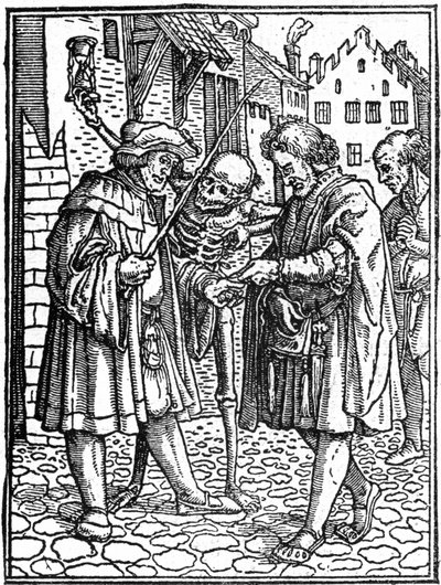 Den falske døden til Hans Holbein den yngre (1497-1543): advokaten (gravering) av Hans (after) Holbein the Younger