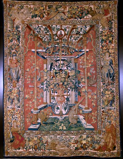 flamsk billedvev. Serie grotesker med aper: Aper som skyter med en arkebus. Tegner Hans Vredeman de Vries (?). Atelier Seger Bombeck, Brussel. 1542-1560. av Hans (after) Vredeman de Vries