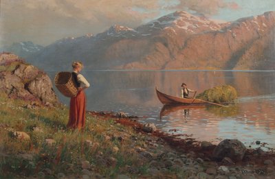 Date ved fjorden (olje på lerret) av Hans Andreas Dahl