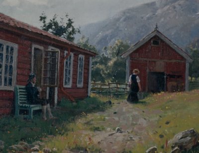 Gårdstun, Vestlandet (olje på lerret) av Hans Andreas Dahl