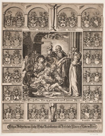 Oppreisningen av Lasarus. Omgitt av Holger Rosenkrantz sine skjold av Hans Andreas Greys