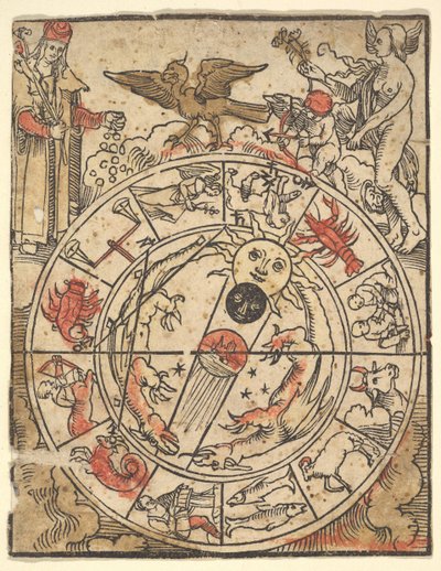 Kart over stjernetegnene med Venus, Amor og en biskopshelgen. av Hans Baldung
