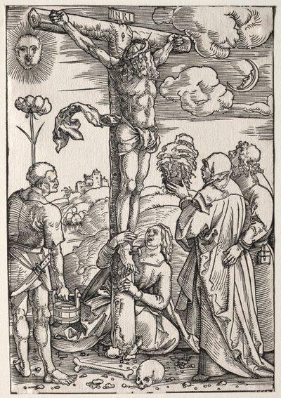 Kristus på korset med Maria, St. Johannes, Maria Magdalena og St. Stefan av Hans Baldung