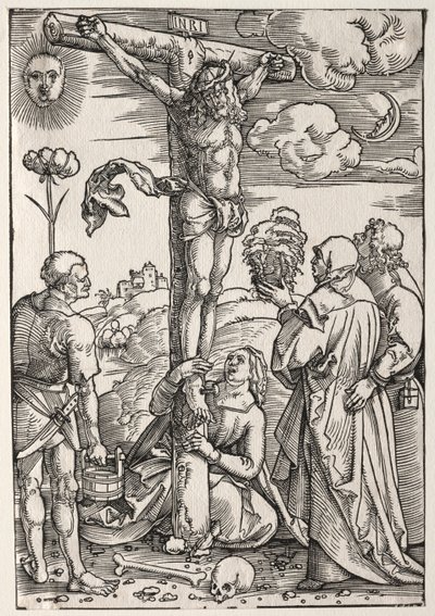 Kristus på korset med Maria, St. Johannes, Maria Magdalena og St. Stefanus, 1505. av Hans Baldung