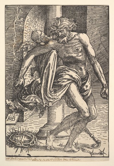 Kristus med torturinstrumentene støttet av en liten engel, 1517. av Hans Baldung