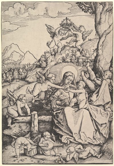 Jomfruen og barnet med åtte engler i et landskap, 1511. av Hans Baldung