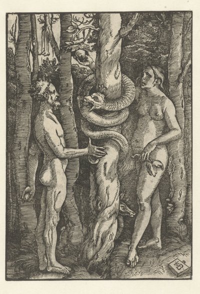 Adam og Eva med slangen Fristelse av Hans Baldung Grien