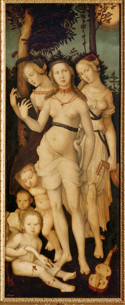 Harmoni, eller de tre gracene (maleri på tre) av Hans Baldung Grien