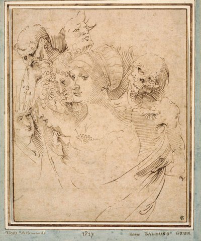 "" La mort representee avec sept tetes "" (Døden mellom syv hoder) Dessin de Hans Baldung (Baldung Grien) (1484-1545) vers 1515 Collection privee av Hans Baldung Grien