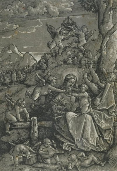 Madonna med barn og engler i et landskap av Hans Baldung Grien