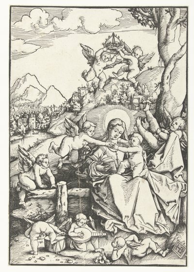 Maria og barn med åtte engler i et landskap av Hans Baldung Grien