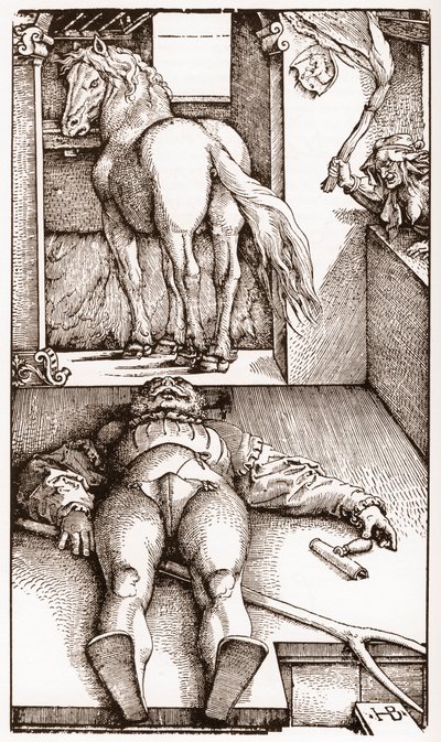 Den forheksede palefrenier - (Sovende brudgom og trollkvinne) tregravering av Hans Baldung Grien (1485-1544) ca. 1544 - av Hans Baldung Grien