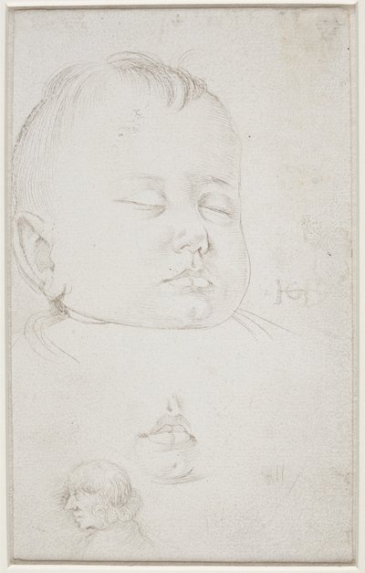 Hodet til en liten gutt i trekvart profil, guttens halvåpne munn og av Hans Baldung Grien