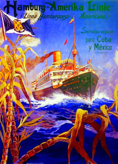 Plakat som reklamerer for Hamburg American Line av Hans Bohrdt
