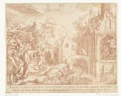 Kristus ankommer huset til Lasarus, Marta og Maria Magdalena av Hans Bol