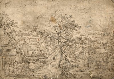 Landskap med Abraham og engler av Hans Bol