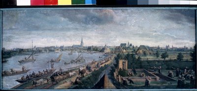 ""Landsfornøyelser"" (Landlige fornøyelser) Gleden på landsbygda, scene med turer på elven, countryball, piknik og utendørsleker. Gouache-maleri av Hans Bol (1534-1593) 1592 Pushkin-museet, Moskva av Hans Bol