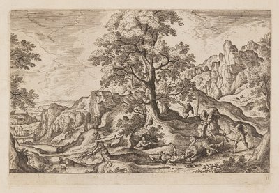 Tavle 11, fra Landskap med scener fra Det gamle og Det nye testamentet og Ovids metamorfoser av Hans Bol
