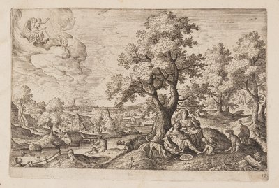 Tavle 12, fra Landskap med scener fra Det gamle og Det nye testamentet og Ovids metamorfoser av Hans Bol