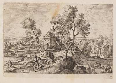 Tavle 14, fra Landskap med scener fra Det gamle og Det nye testamentet og Ovids metamorfoser av Hans Bol