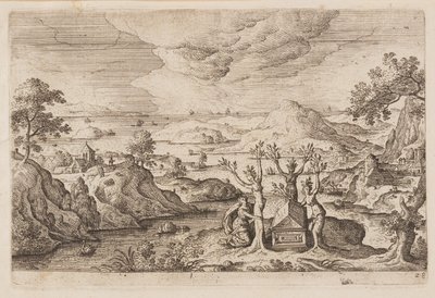 Tavle 28, fra Landskap med scener fra Det gamle og Det nye testamentet og Ovids metamorfoser av Hans Bol