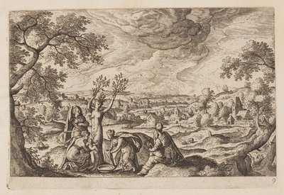 Tavle 9, fra Landskap med scener fra Det gamle og Det nye testamentet og Ovids metamorfoser av Hans Bol