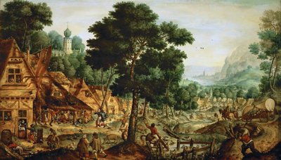 Landsbyflamand - flamsk landsbyliv - Hans Bol (1534-1593). Olje på tre, ca 1562. Dimensjon : 49,5x83,8 cm. Kunsthistorisk museum, Vienne av Hans Bol