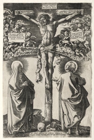 Kristus på korset mellom jomfruen og St. Johannes av Hans Brosamer