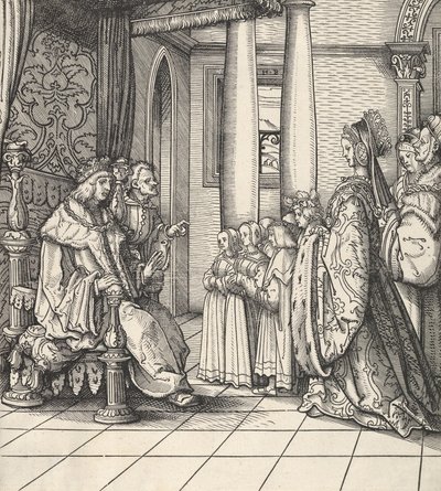 Den hvite kongen mottar sin datter Margaret og barna til kong Philip, fra Der Weisskunig, 1514-16 av Hans Burgkmair