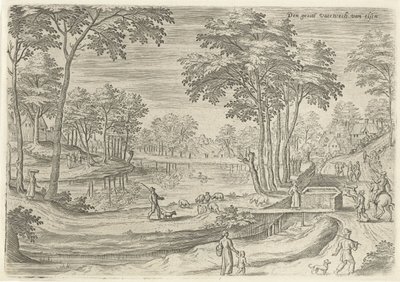 Utsikt over kanalen i Ixelles Den grotee vaerwech van Elsen (tittel på objekt) Utsikt fra nærheten av Brussel (serietittel) av Hans Collaert (I)