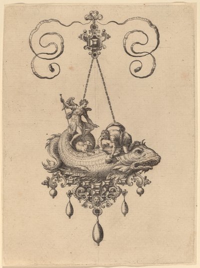 Design for et anheng med en fisk som bærer Tobias og engelen av Hans Collaert the Elder