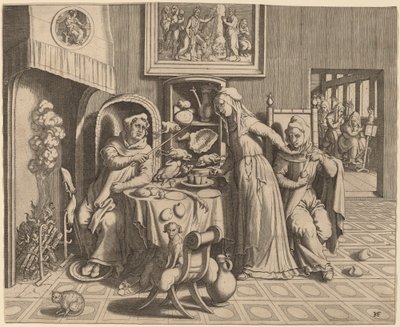 Den amorøse nonne mellom abbeden og munken av Hans Collaert the Elder